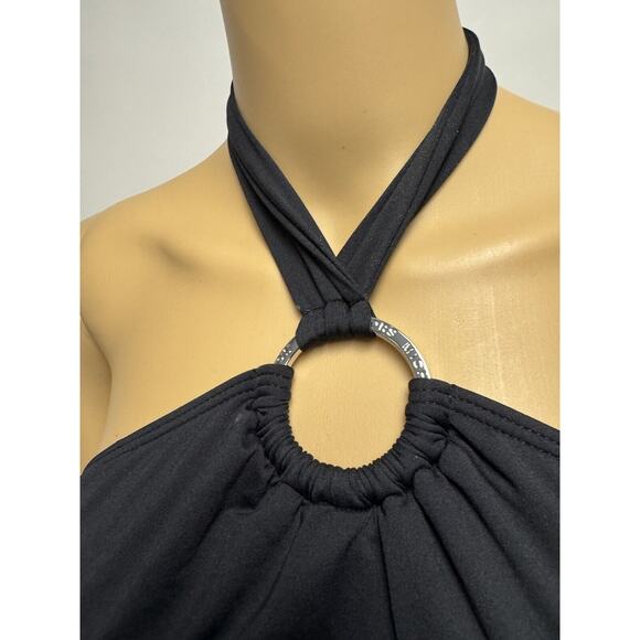 NWT Michael Kors Black O Ring Modest Banded Bottom Halter Swim Top Small - Picture 4 of 6